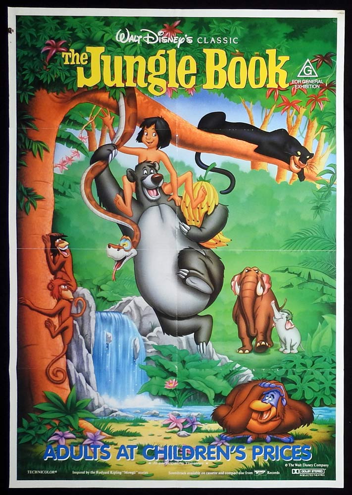 THE JUNGLE BOOK Original 80s One sheet Movie poster Phil Harris Sebastian Cabot Disney