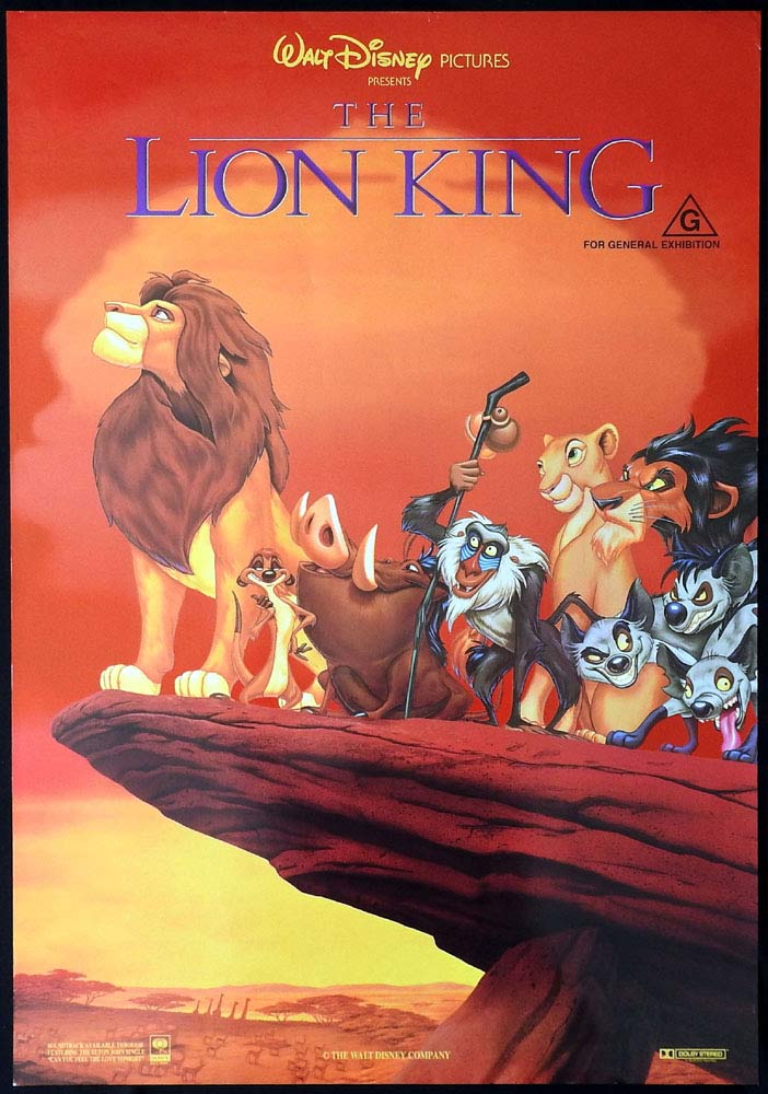 THE LION KING Original One sheet Movie poster Matthew Broderick  Jonathan Taylor Thomas
