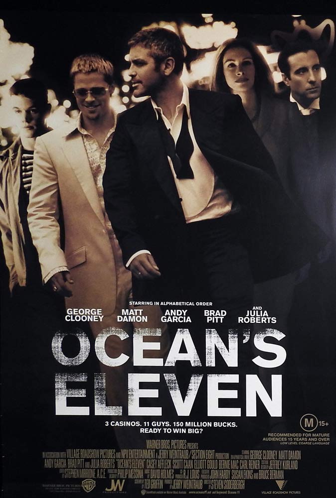 OCEANS ELEVEN Original Rolled One sheet Movie poster George Clooney Julia Roberts