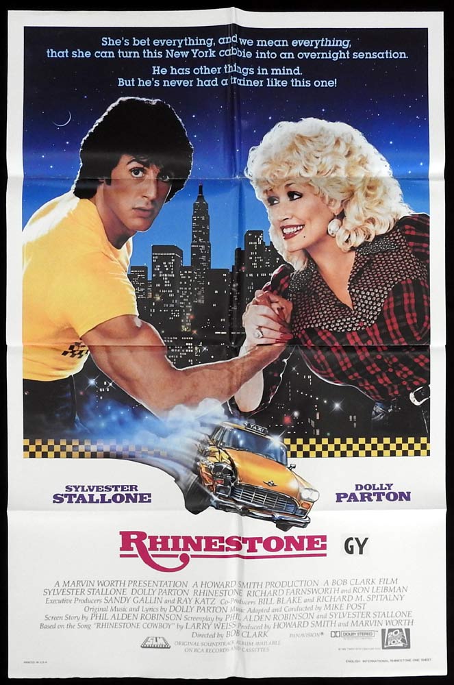 RHINESTONE Original One sheet Movie poster Sylvester Stallone Dolly Parton