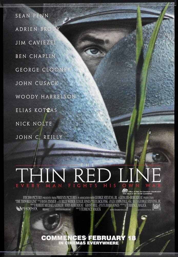 THE THIN RED LINE Original Rolled One sheet Movie poster Sean Penn George Clooney John Travolta