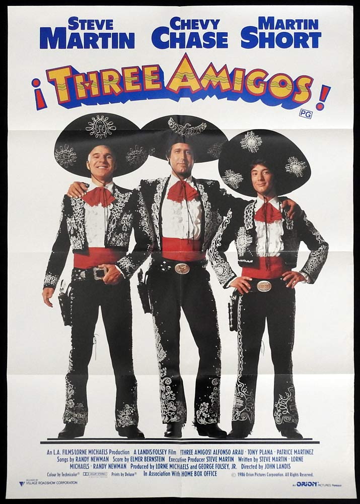 THREE AMIGOS Original One sheet Movie poster Steve Martin Chevy Chase Martin Short