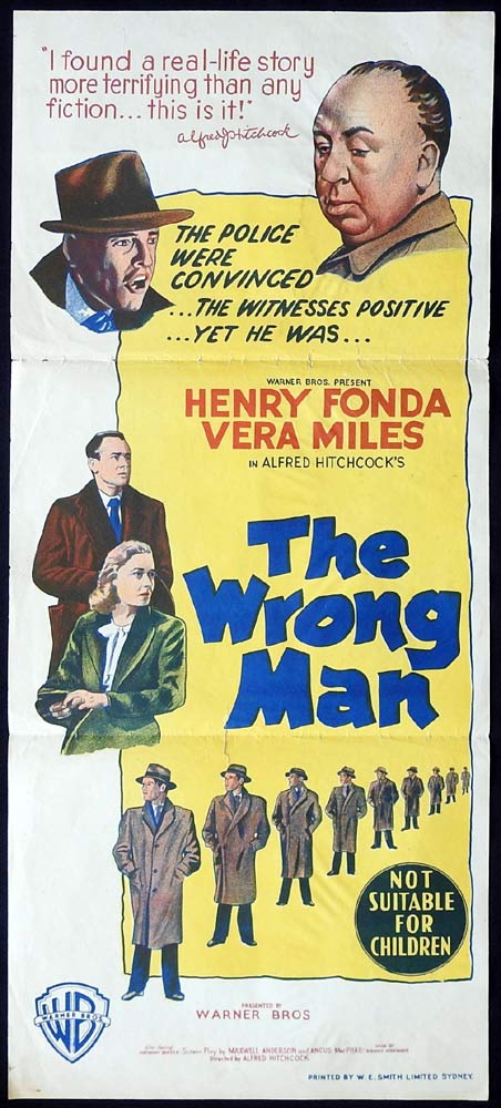 THE WRONG MAN Original Daybill Movie poster Henry Fonda Alfred Hithchcock