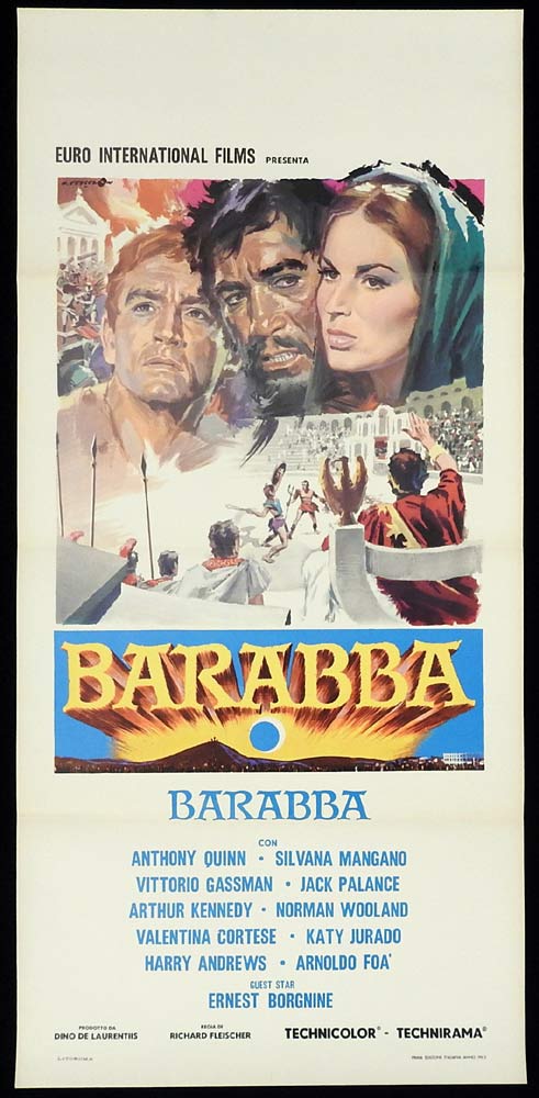BARABBAS Original 1960s Locandina Movie Poster Anthony Quinn Silvana Mangano