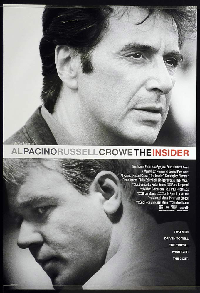 THE INSIDER Rolled One sheet Movie poster Al Pacino Russell Crowe