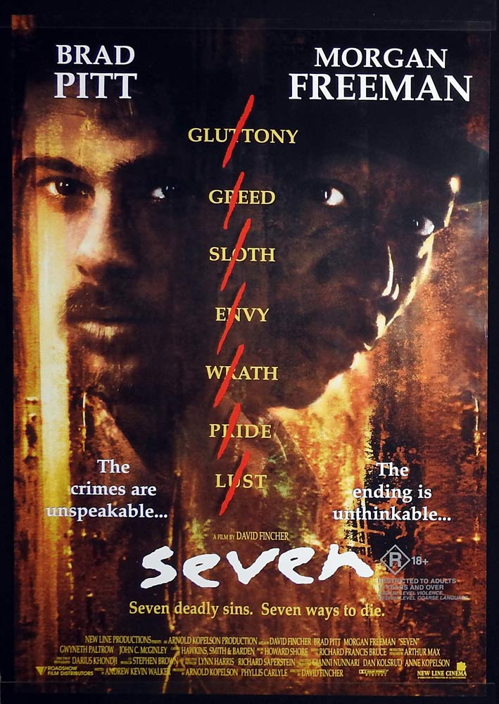 SEVEN Original Rolled One sheet Movie poster Brad Pitt Morgan Freeman Gwyneth Paltrow