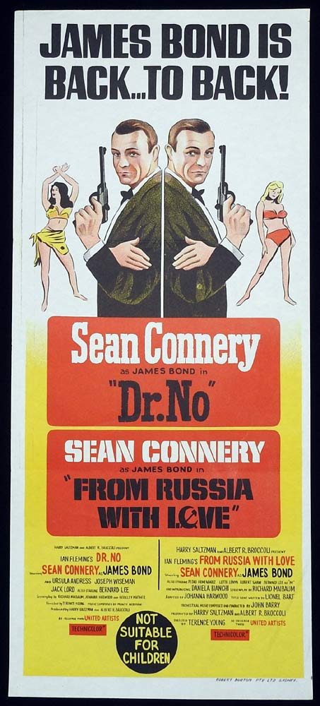 DR NO FROM RUSSIA WITH LOVE ’65 Original Double Bill Daybill Movie Poster Sean Connery James Bond