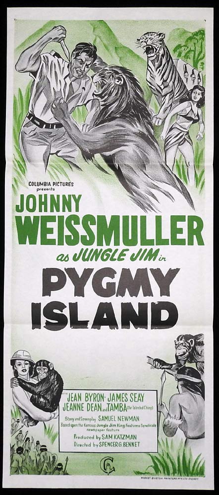 PYGMY ISLAND Daybill Movie Poster JUNGLE JIM Johnny Weissmuller 60sr