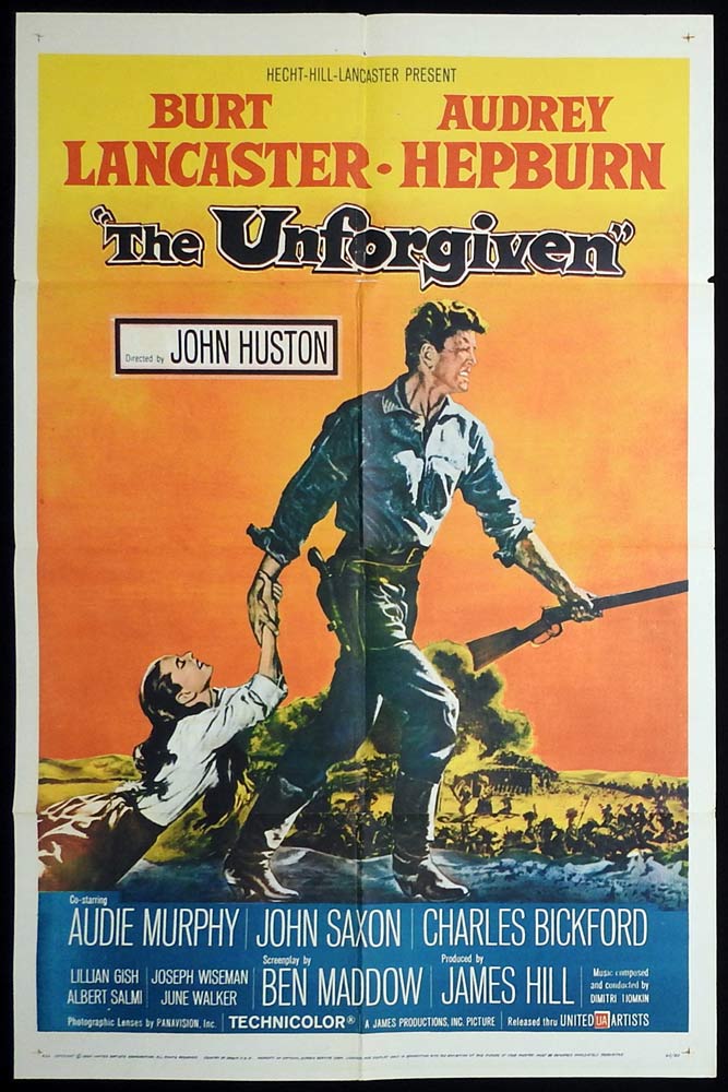 THE UNFORGIVEN Original Aust One sheet Movie poster Burt Lancaster Audrey Hepburn