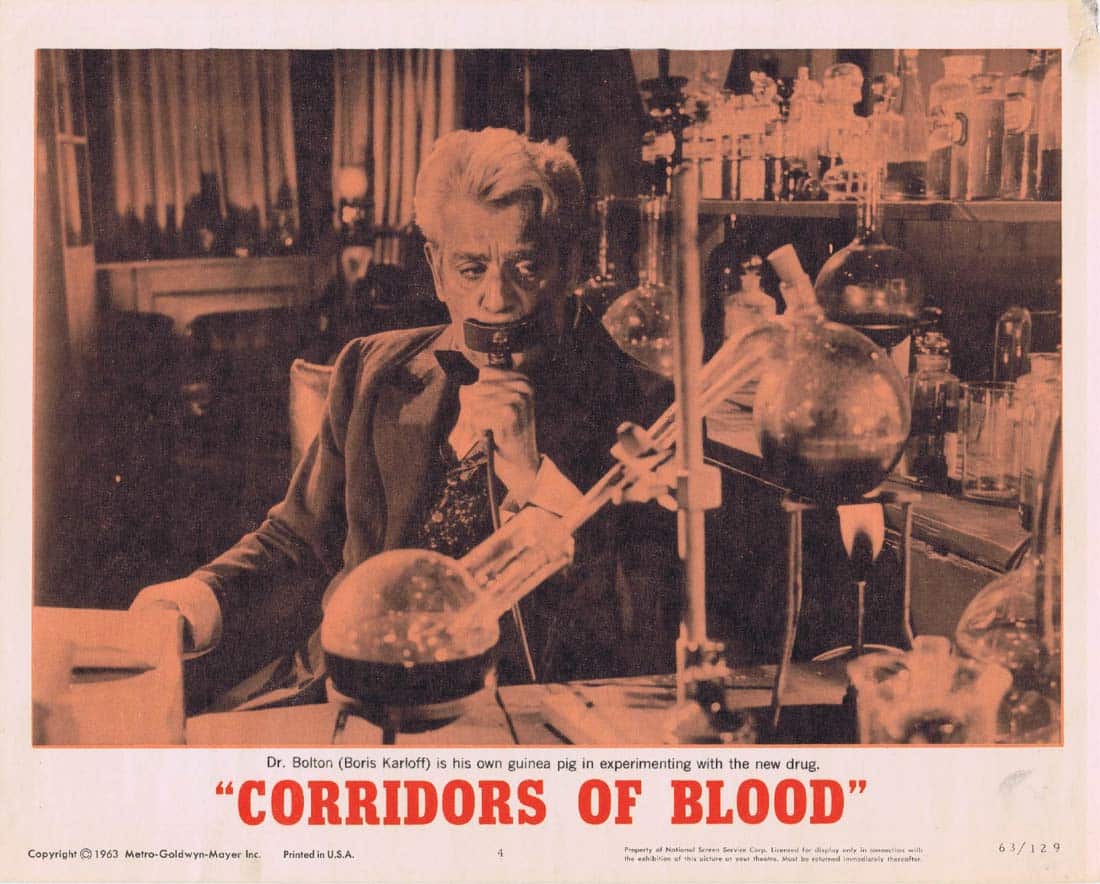CORRIDORS OF BLOOD Original Lobby Card 4 Boris Karloff Christopher Lee