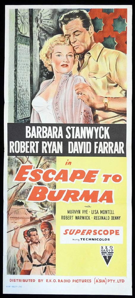 ESCAPE TO BURMA Original Daybill Movie poster RKO Barbara Stanwyck Robert Ryan