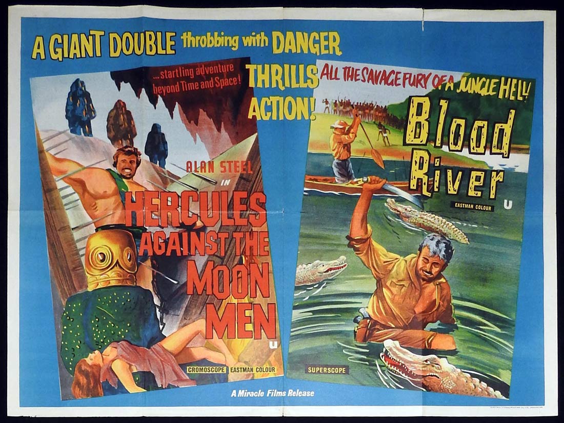 HERCULES AGAINST THE MOON MEN plus BLOOD RIVER Original Double Bill British Quad Movie Poster