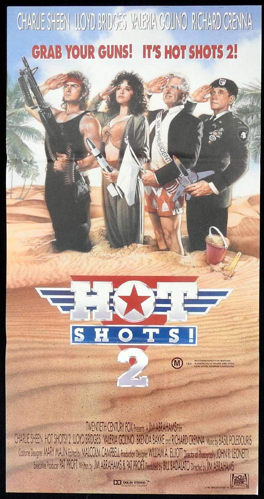 HOT SHOTS 2 Original Daybill Movie Poster Charlie Sheen Lloyd Bridges Valeria Golino
