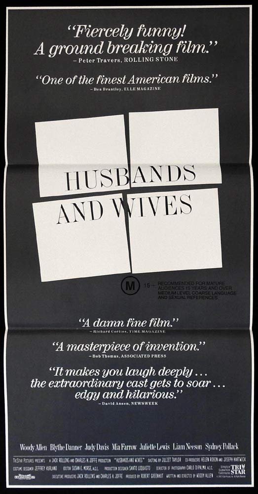 HUSBANDS AND WIVES Original Daybill Movie Poster Woody Allen Blythe Danner Judy Davis