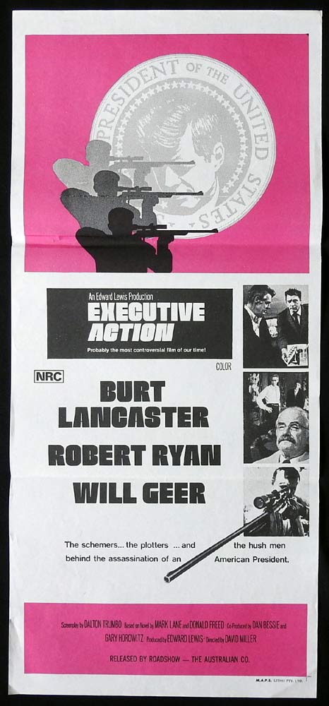 EXECUTIVE ACTION Original Daybill Movie poster Burt Lancaster Robert Ryan