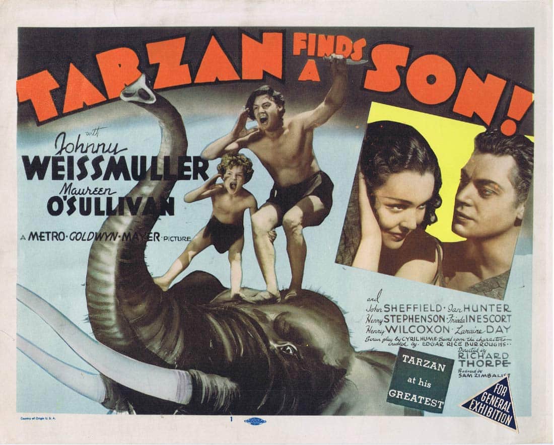 TARZAN FINDS A SON Original 1940sr Title Lobby Card Johnny Weissmuller Maureen O’Sullivan