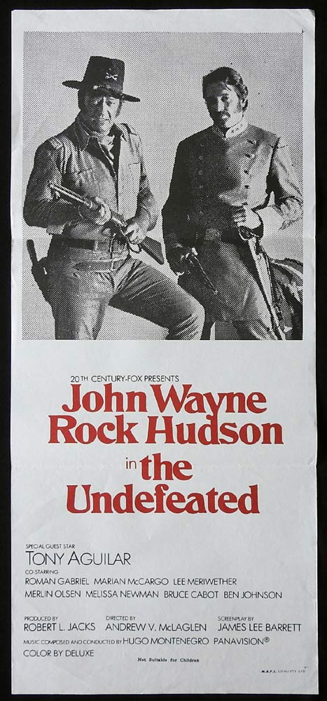 THE UNDEFEATED Original Daybill Movie poster John Wayne Rock Hudson