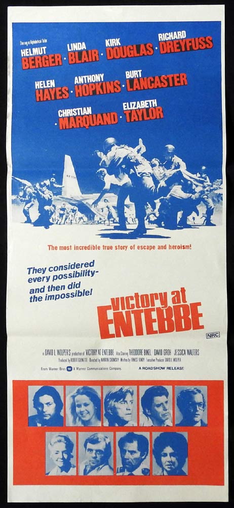 VICTORY AT ENTEBBE Original Daybill Movie Poster Elizabeth Taylor Anthony Hopkins