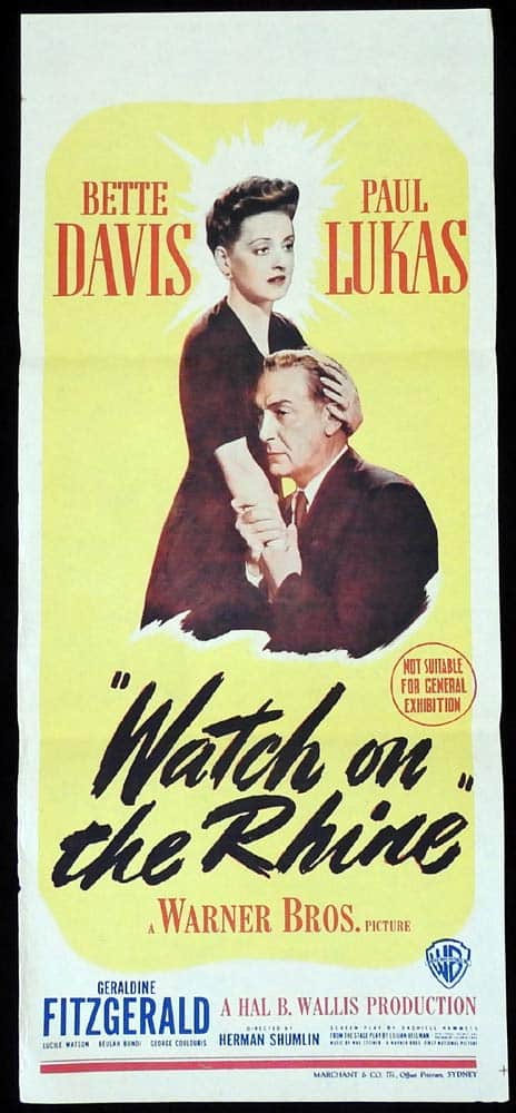 WATCH ON THE RHINE Original Daybill Movie Poster Bette Davis Paul Lukas Marchant