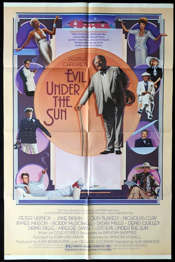EVIL UNDER THE SUN Original US One Sheet Movie Poster Peter Ustinov as Hercule Poirot