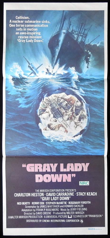 GRAY LADY DOWN Original Daybill Movie poster Charlton Heston David Carradine