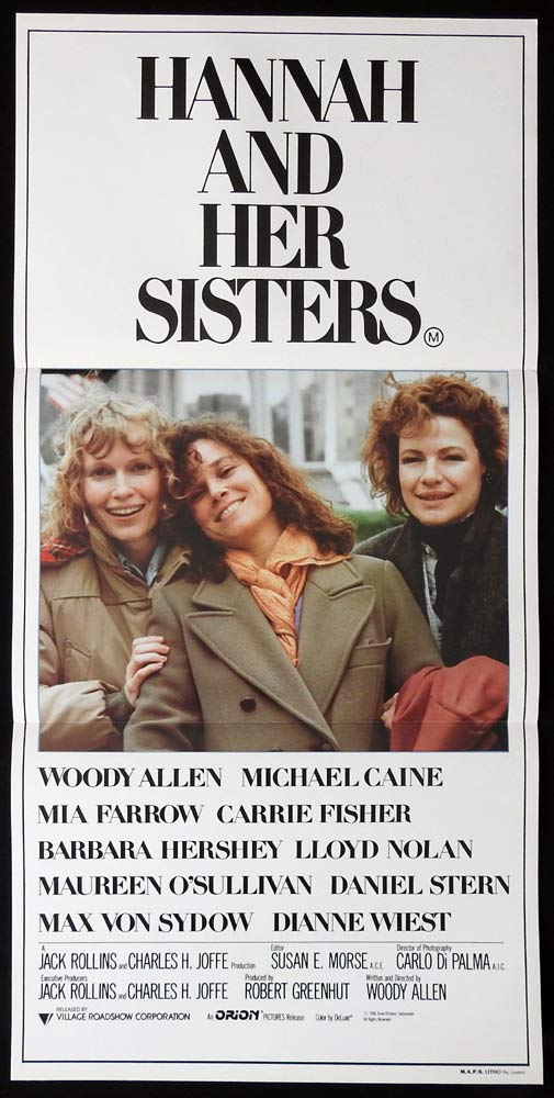 HANNAH AND HER SISTERS Original Daybill Movie poster Woody Allen Mia Farrow