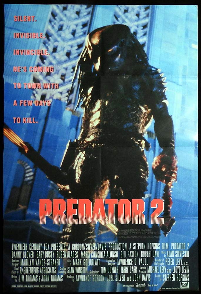 PREDATOR 2 Original One Sheet Movie Poster Danny Glover Sci Fi Alien Monster