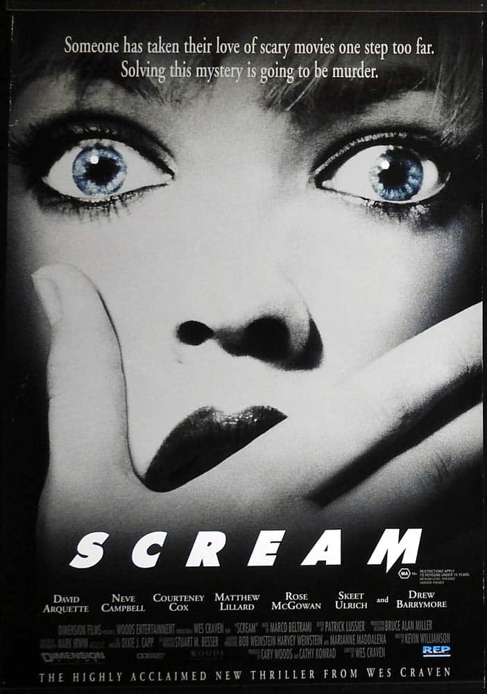 SCREAM Original Rolled One Sheet Movie Poster Wes Craven Drew Barrymore Courteney Cox