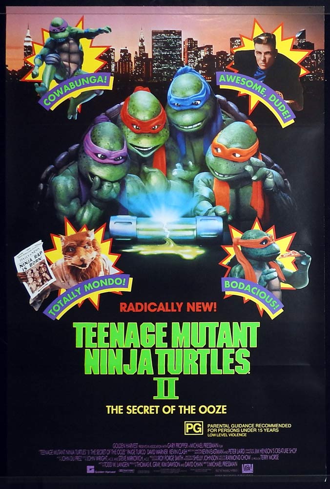 TEENAGE MUTANT NINJA TURTLES II Original DS Rolled One Sheet Movie Poster Cowabunga 2