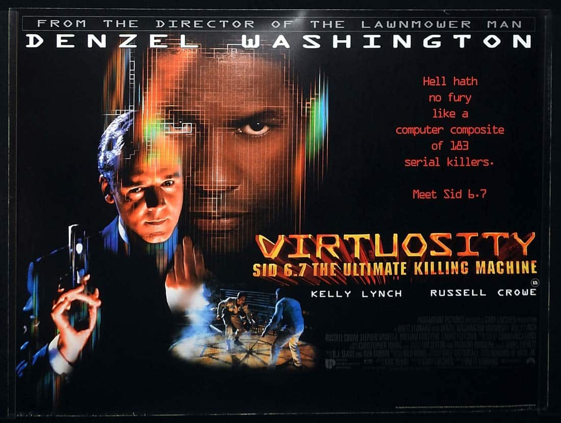 VIRTUOSITY Original British Quad Movie Poster Denzel Washington Kelly Lynch