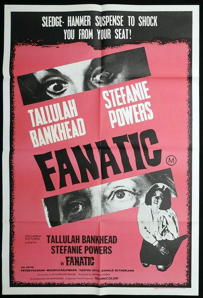 FANATIC Original One Sheet Movie Poster Tallulah Bankhead HAMMER HORROR Stefanie Powers
