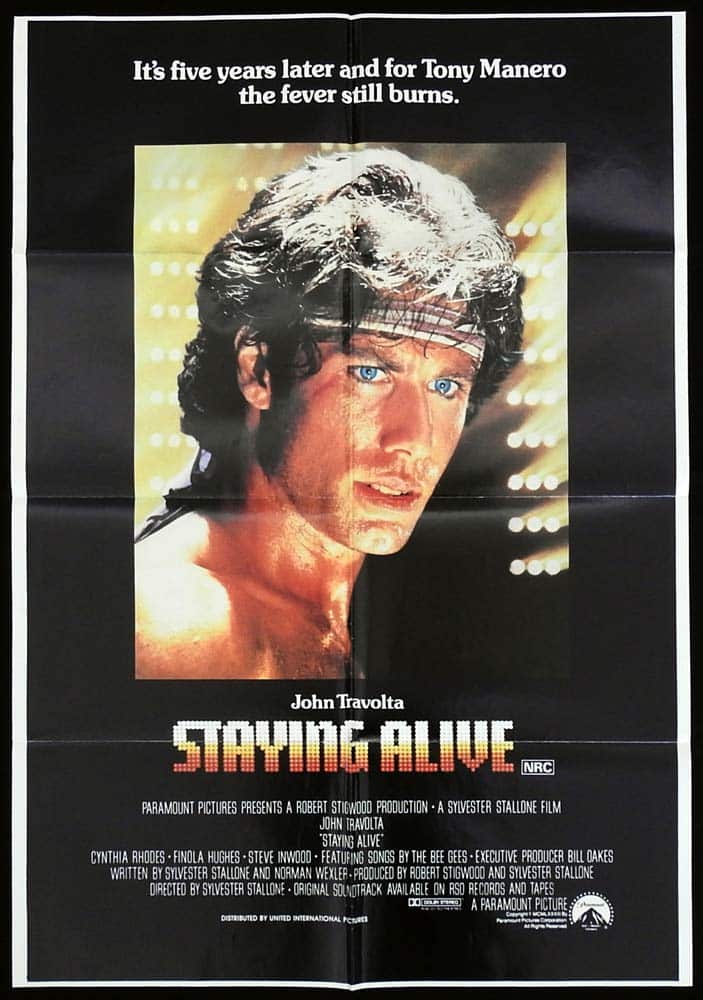 STAYING ALIVE Original One Sheet Movie Poster Travolta Cynthia Rhodes Bee Gees