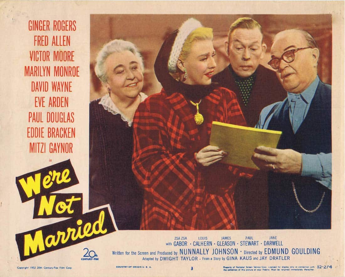 WE'RE NOT MARRIED Lobby Card 3 Ginger Rogers Marilyn Monroe - Moviemem ...
