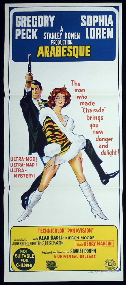 ARABESQUE Original Daybill Movie Poster Gregory Peck Sophia Loren
