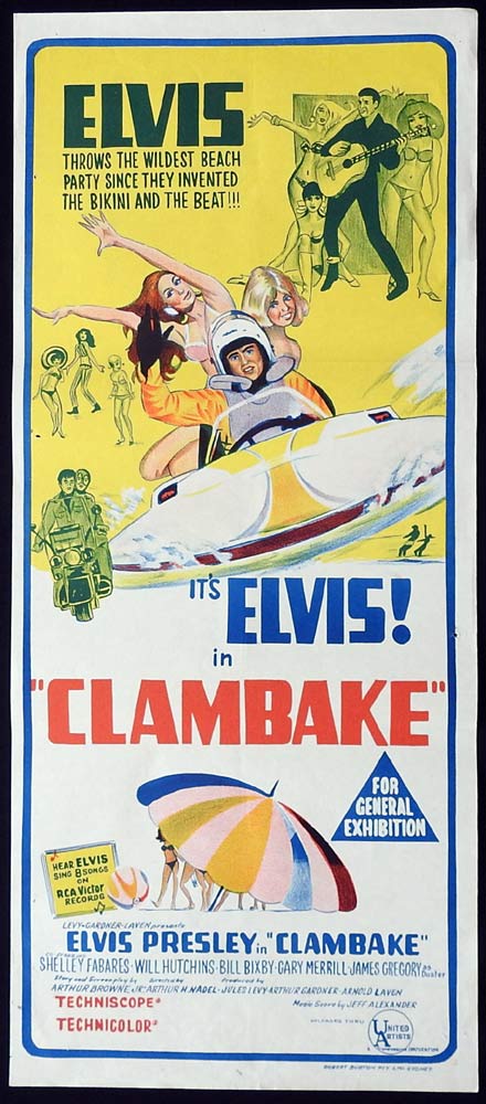 CLAMBAKE daybill Movie poster ELVIS PRESLEY Shelley Fabares Will Hutchins