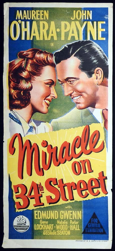 MIRACLE ON 34TH STREET Original Daybill Movie Poster Maureen O’Hara Natalie Wood John Payne Edmond Gwenn