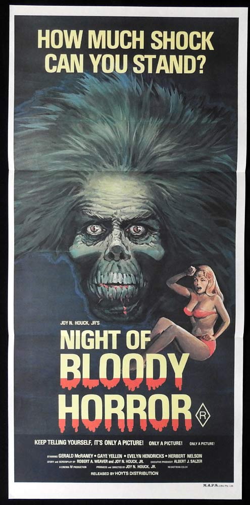 NIGHT OF BLOODY HORROR Original Daybill Movie Poster Horror Gerald McRaney