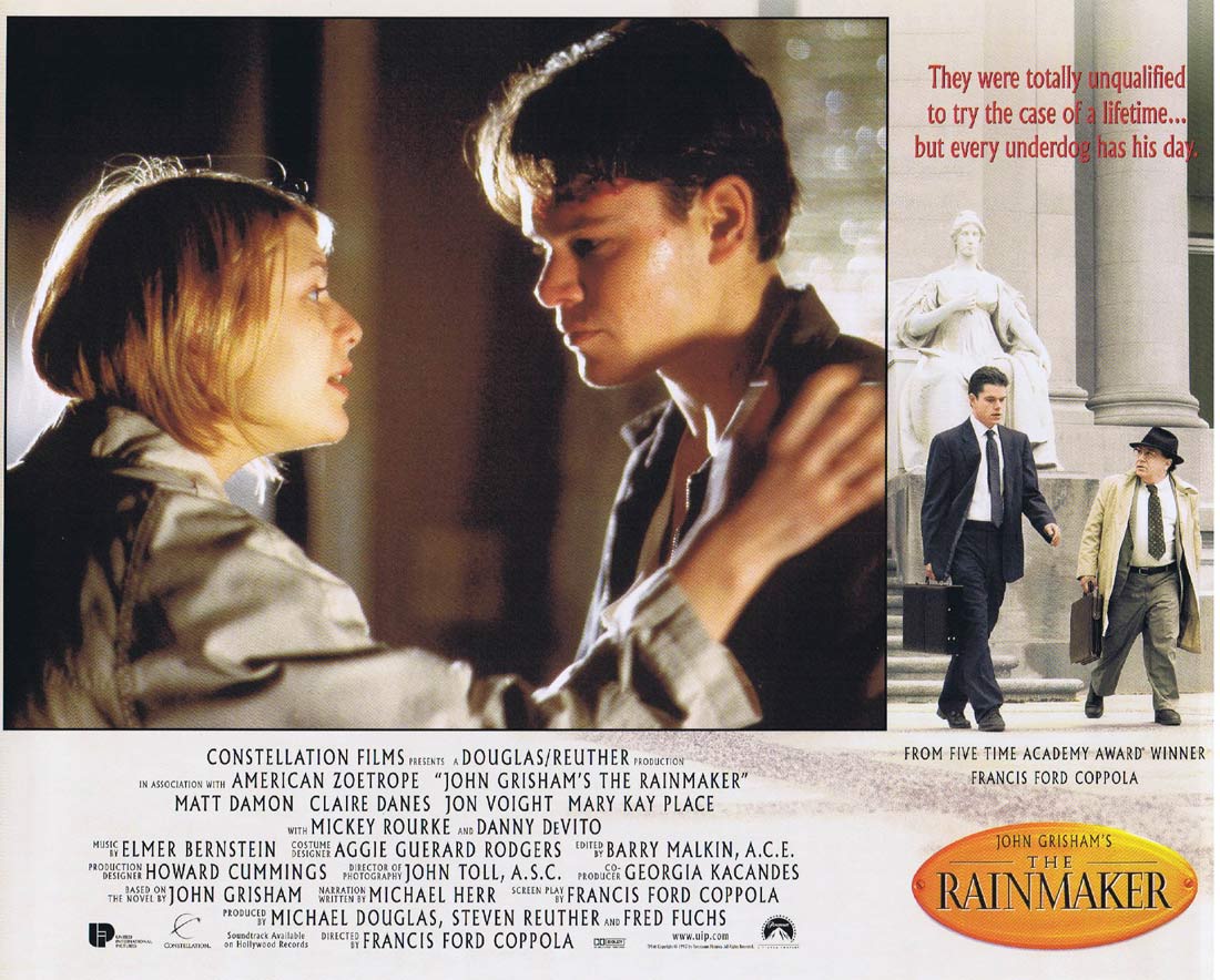 THE RAINMAKER Original Lobby Card 2 Matt Damon Danny DeVito Claire Danes