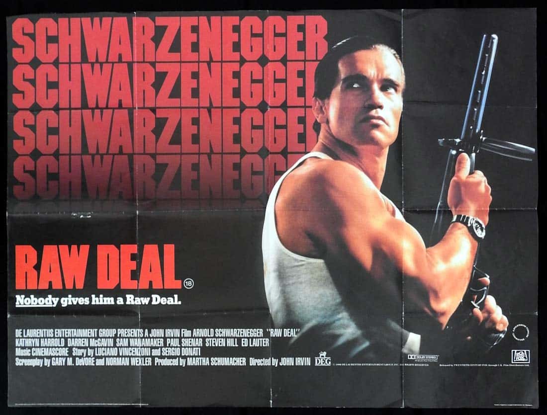 RAW DEAL Original British Quad Movie poster Arnold Schwarzenegger Kathryn Harrold