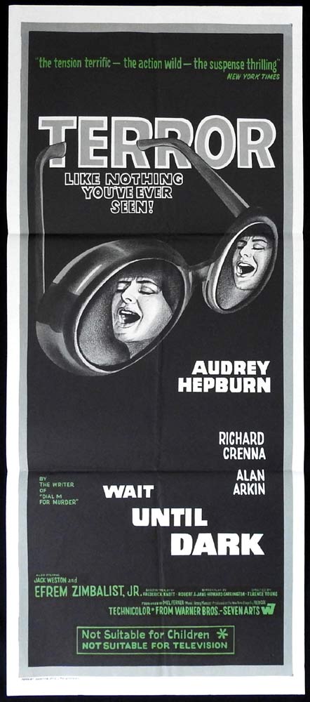 WAIT UNTIL DARK Original Daybill Movie Poster AUDREY HEPBURN Horror