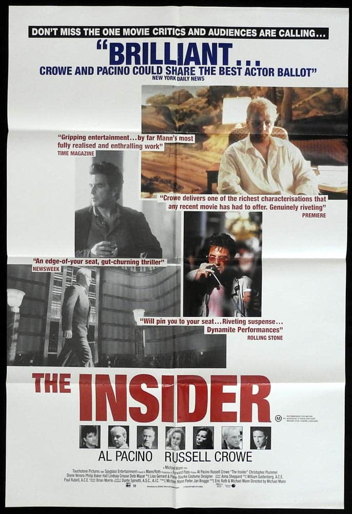 THE INSIDER Original One Sheet Movie Poster Al Pacino Russell Crowe