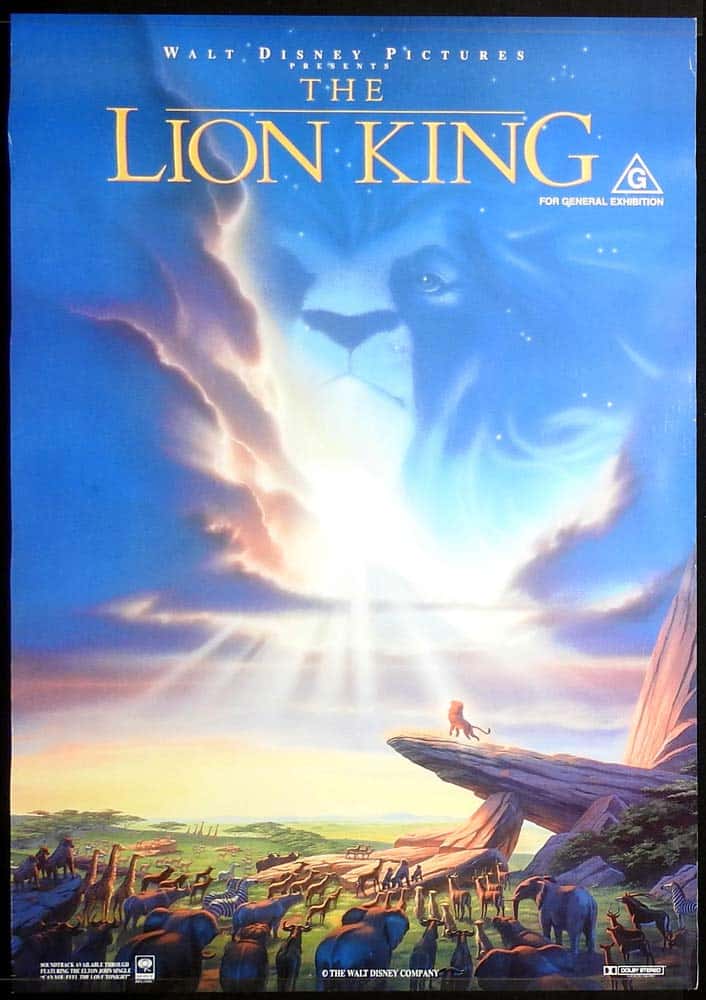 THE LION KING Original One sheet Movie poster Matthew Broderick Jonathan Taylor Thomas Blue
