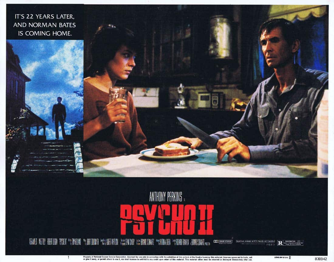 PSYCHO II Original Lobby Card 1 Anthony Perkins as Norman Bates Vera Miles