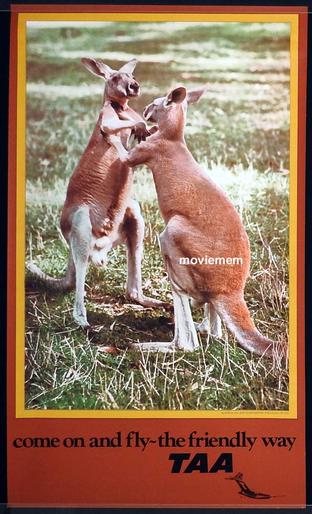 TAA THE FRIENDLY WAY Vintage Travel Poster c.1960s Kangaroos