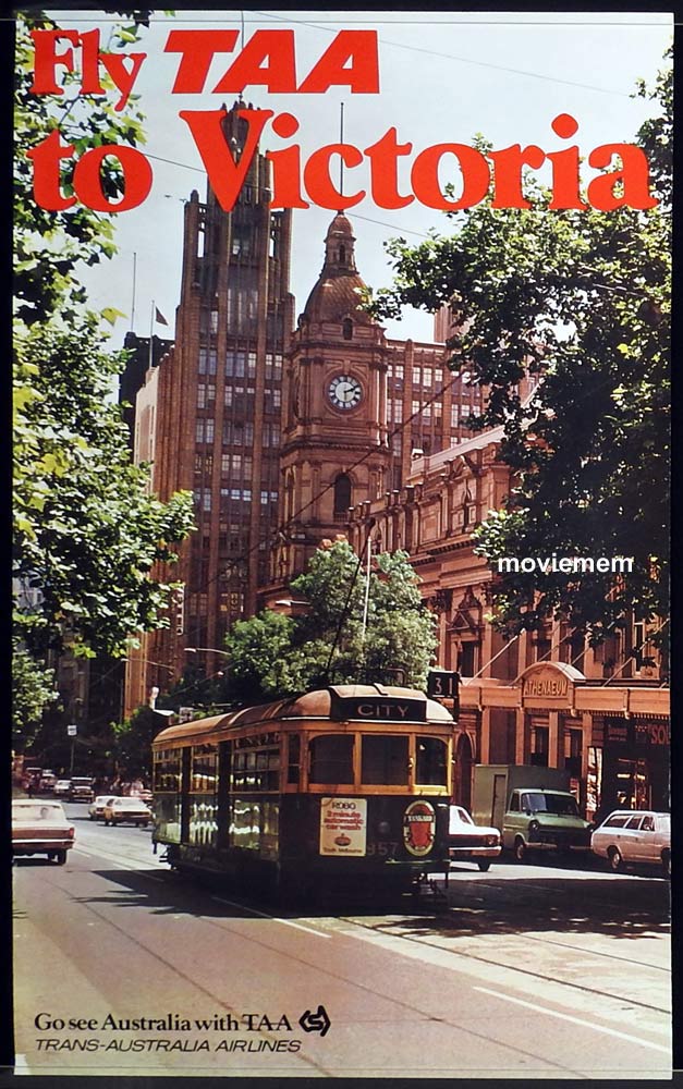TAA VICTORIA Vintage Travel Poster c.1960s Melbourne Tram