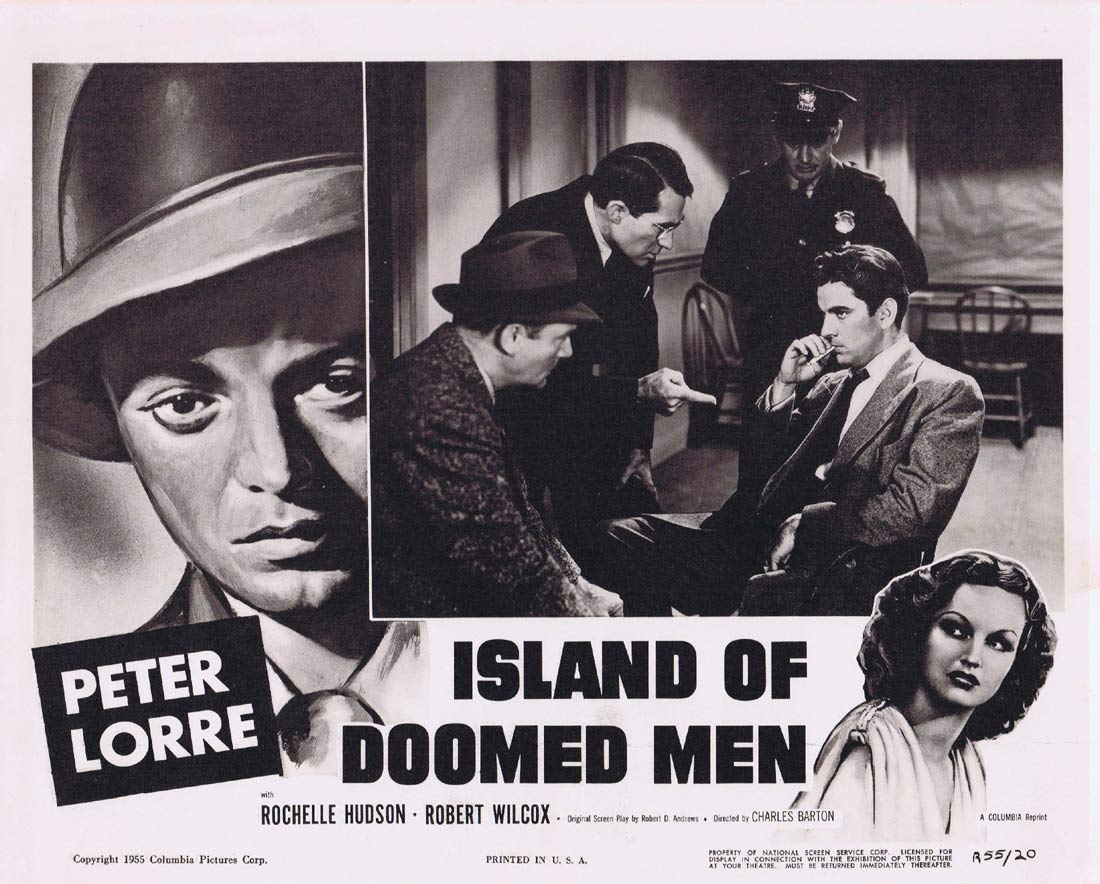 ISLAND OF DOOMED MEN Original 1955r Lobby Card 3 Peter Lorre Film Noir