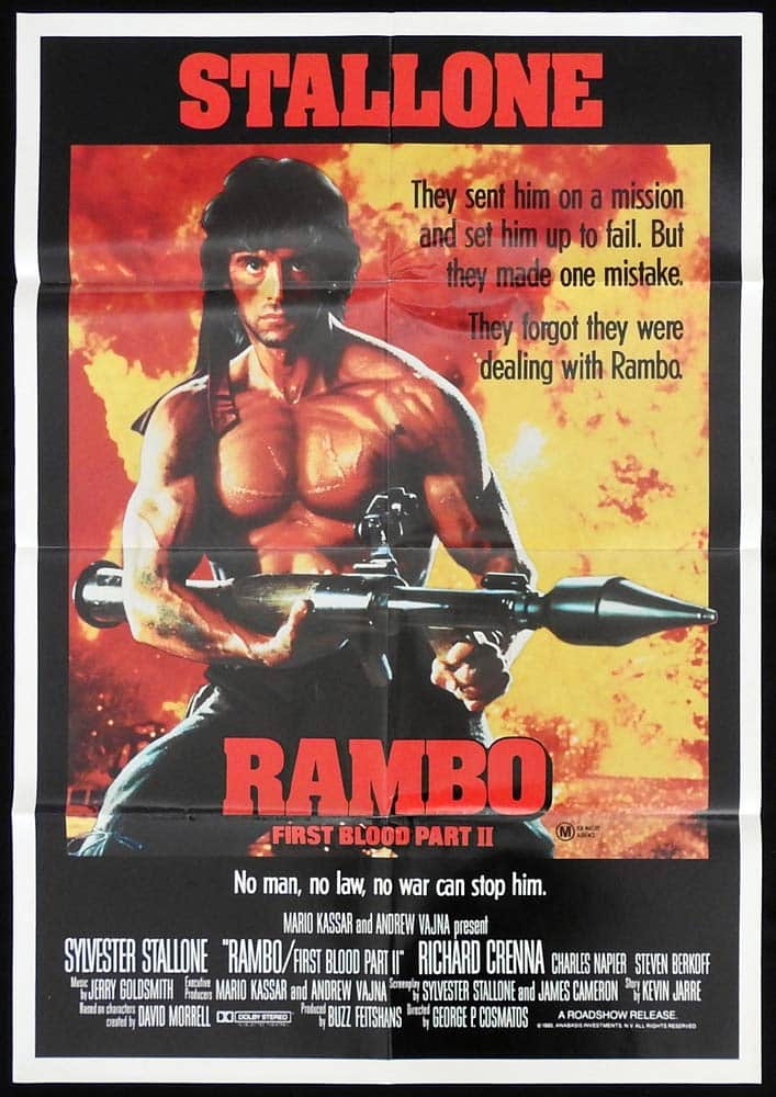 RAMBO FIRST BLOOD PART II Original Australian One Sheet Movie Poster Sylvester Stallone