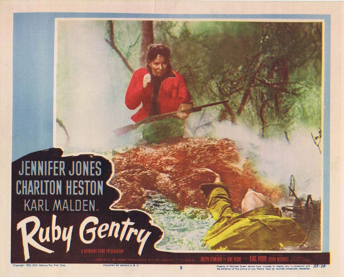 RUBY GENTRY Original Lobby Card 5 Jennifer Jones Charlton Heston Karl Malden