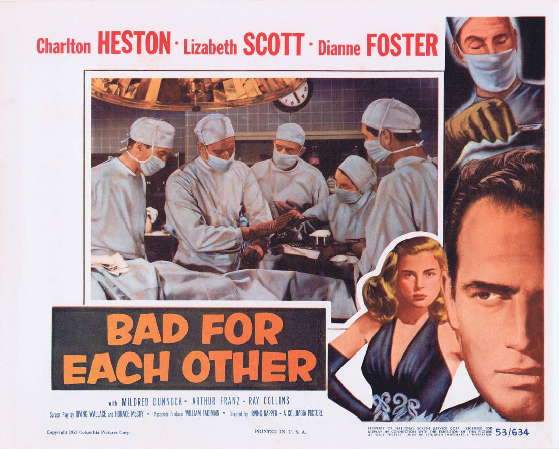 BAD FOR EACH OTHER Lobby Card 3 Charlton Heston Lizabeth Scott Film Noir Bad Girl