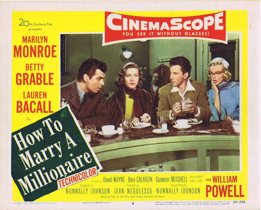 HOW TO MARRY A MILLIONAIRE Original Lobby Card 4 Marilyn Monroe Betty Grable Lauren Bacall